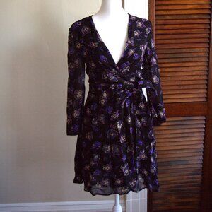 Ganni Georgette Violets Floral Print Mini Wrap Dress Scandi Classic